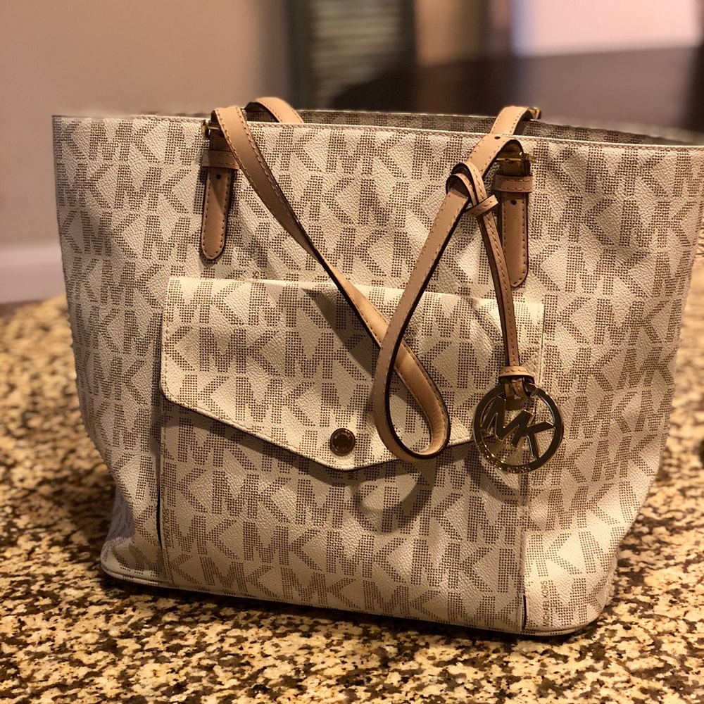 Michael Kors cream and khaki large handbag.